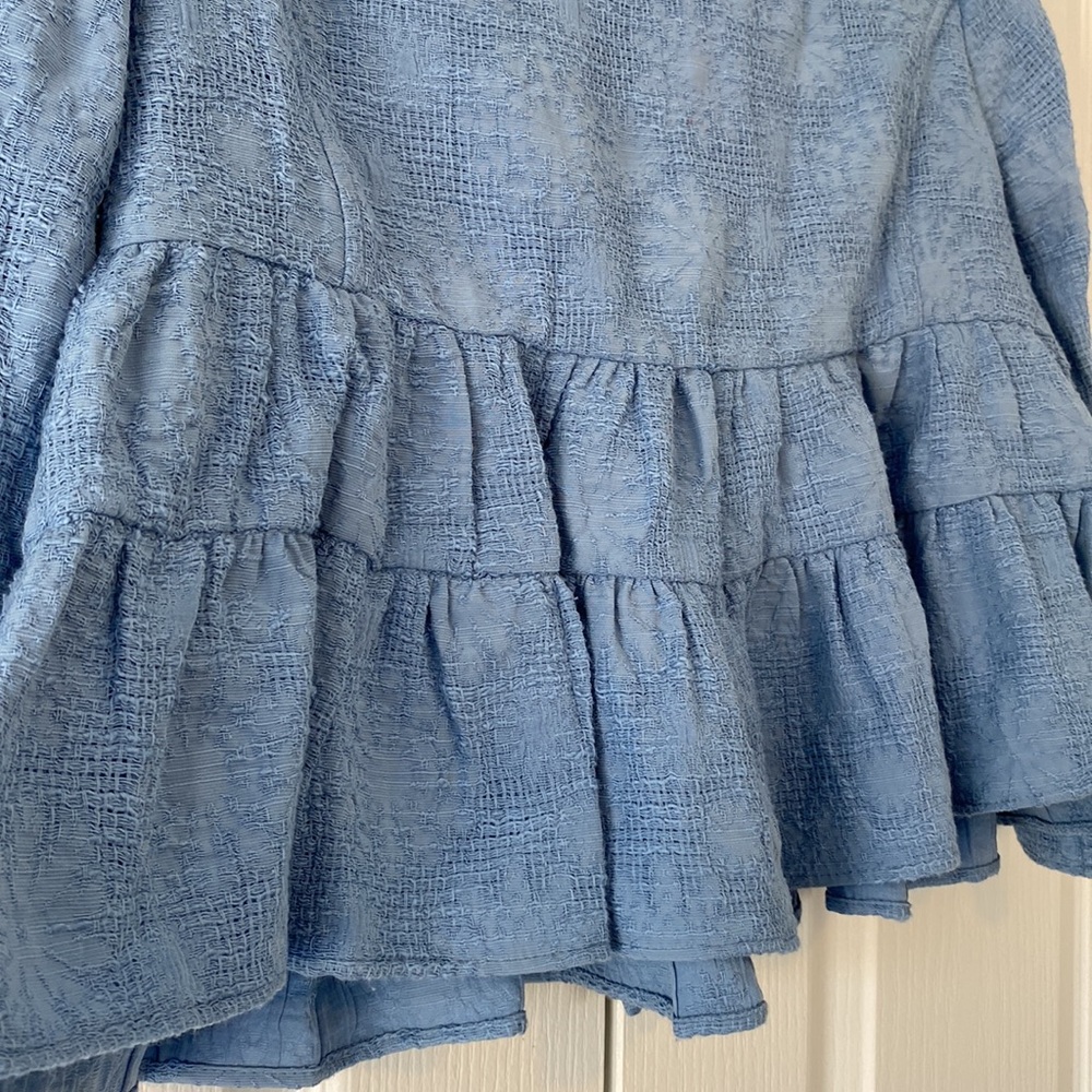 Zara Light Blue Tiered Ruffle Tie-Front Blouse - Picture 7 of 12